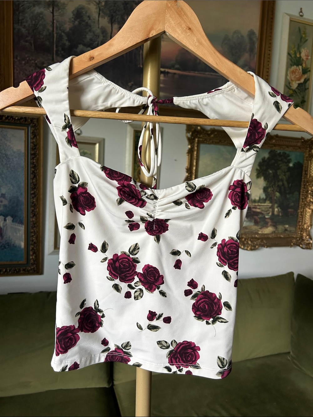 White Floral Rose Tie-Back Tank Top